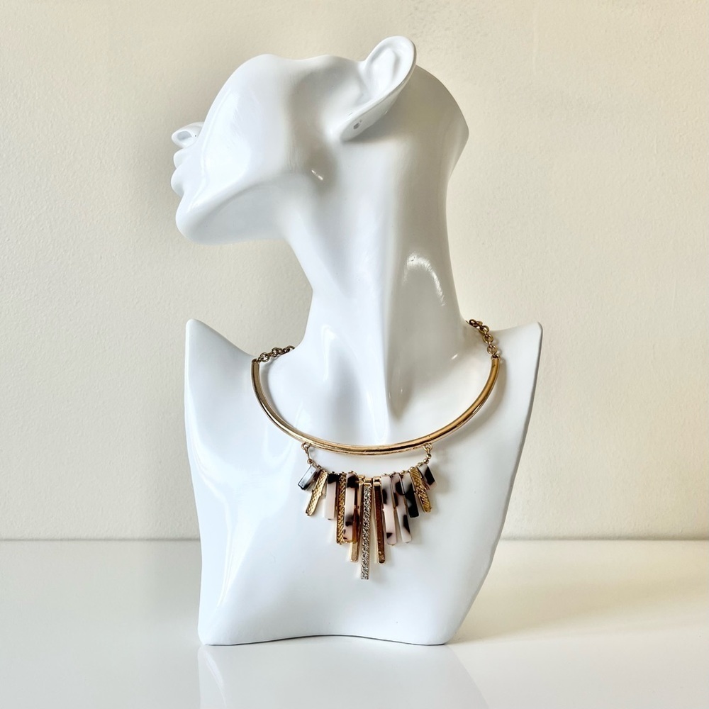 Rhinestone Ivory Geometric Bar Bib Necklace